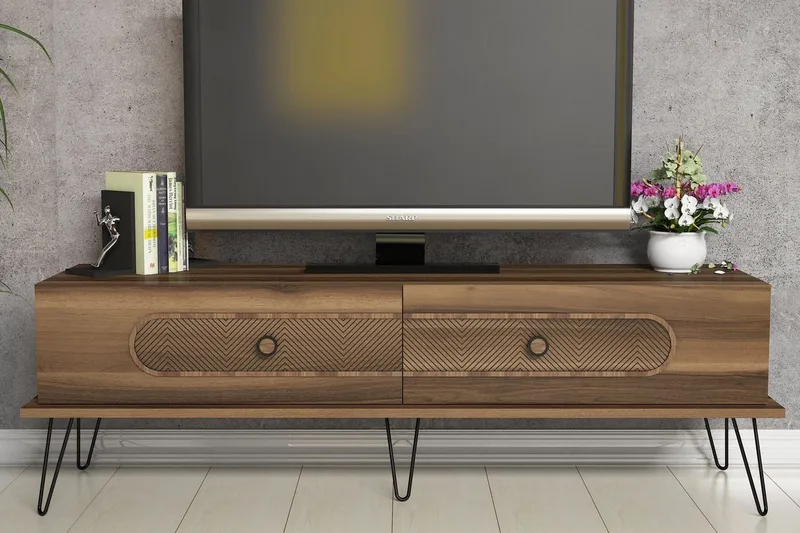 Hovdane Golvstående TV-bänk 145 cm med Förvaring i Mörkt Trä, Brun