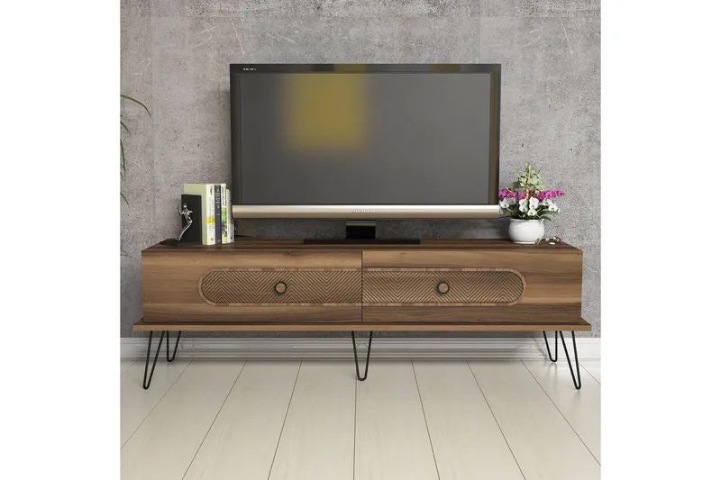 Hovdane Golvstående TV-bänk 145 cm med Förvaring i Mörkt Trä - Brun - Möbler - Tv möbel & mediamöbel - TV bänk & mediabänk
