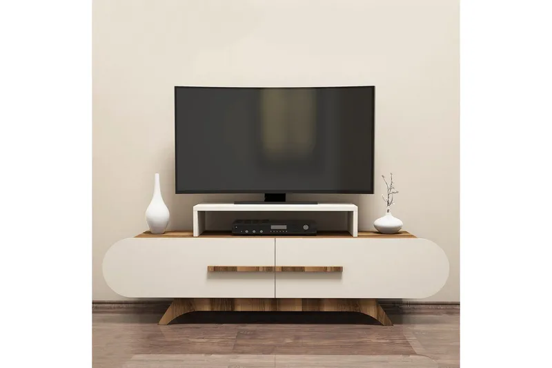Hovdane Golvstående Tv-bänk 145 cm med Förvaring i Mörkt Trä - Vit - Möbler - Tv möbel & mediamöbel - TV bänk & mediabänk