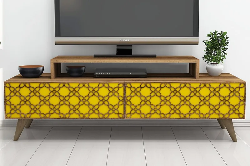 Hovdane TV-Bänk 140 cm - Brun/Gul - Möbler - Tv möbel & mediamöbel - TV bänk & mediabänk