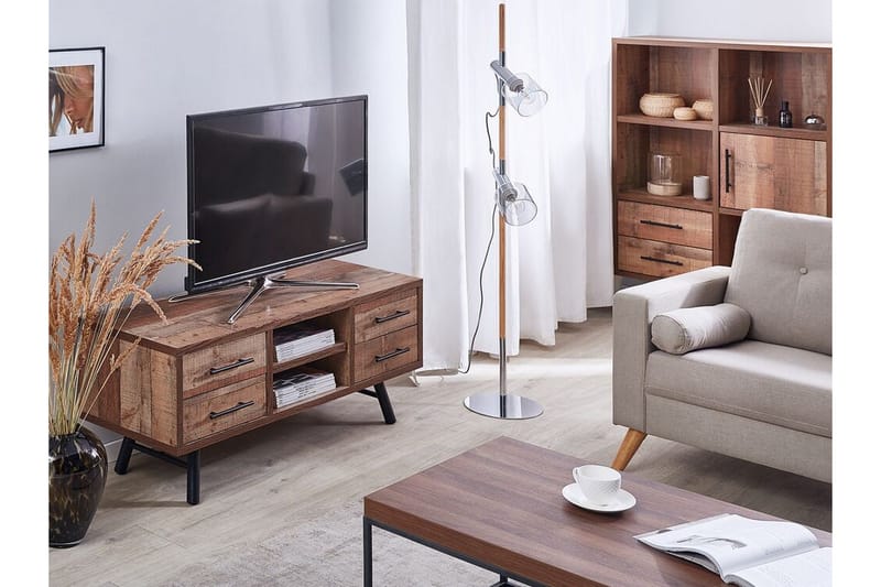 Illari Golvstående Tv Bänk 127 cm med Förvaring i Ljust Trä - Brun - Möbler - Tv möbel & mediamöbel - TV bänk & mediabänk