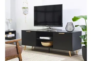 Indio Golvstående TV-bänk 166 cm med Förvaring i Trä med Metallben - Svart - Möbler - Tv möbel & mediamöbel - TV bänk & mediabänk