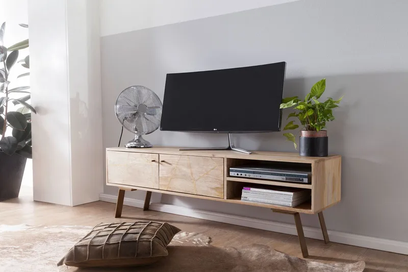 Innella Golvstående Tv Bänk 145 cm med Förvaring i Trä med Metallben - Ljus Natur - Möbler - Tv möbel & mediamöbel - TV bänk & mediabänk