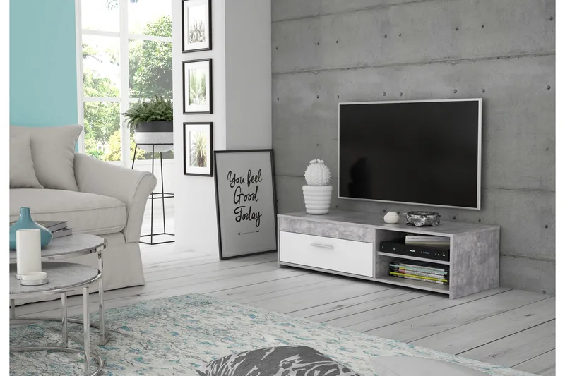Iztaza Tv-bänk 120 cm - Betonggrå/Vit - Möbler - Tv möbel & mediamöbel - TV bänk & mediabänk