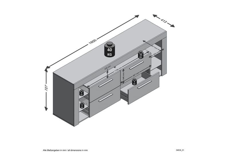 Jernae TV-Bänk 180 cm - Vit - Möbler - Tv möbel & mediamöbel - TV bänk & mediabänk