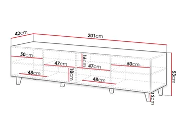 Juniskär Ribbad TV Bänk i trä med förvaring - 40 cm djup 200 cm bred 49 cm hög - Ek / Svart / Trä / Ribbad - Möbler - Tv möbel & mediamöbel - TV bänk & mediabänk