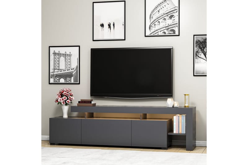 Jurukovo Golvstående TV Bänk 192 cm med Förvaring i Målat Trä - Antracit - Möbler - Tv möbel & mediamöbel - TV bänk & mediabänk
