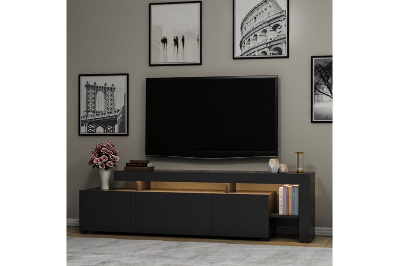 Jurukovo Golvstående TV Bänk 192 cm med Förvaring i Målat Trä - Antracit - Möbler - Tv möbel & mediamöbel - TV bänk & mediabänk