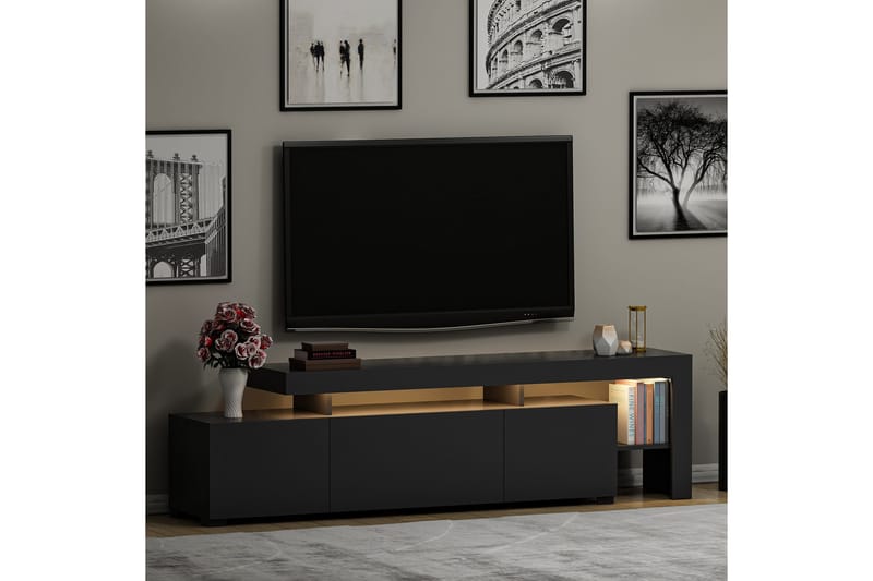 Jurukovo Golvstående TV Bänk 192 cm med Förvaring i Målat Trä - Antracit - Möbler - Tv möbel & mediamöbel - TV bänk & mediabänk