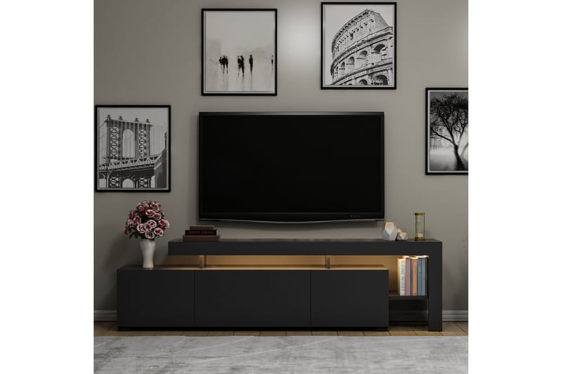 Jurukovo Golvstående TV Bänk 192 cm med Förvaring i Målat Trä - Antracit - Möbler - Tv möbel & mediamöbel - TV bänk & mediabänk