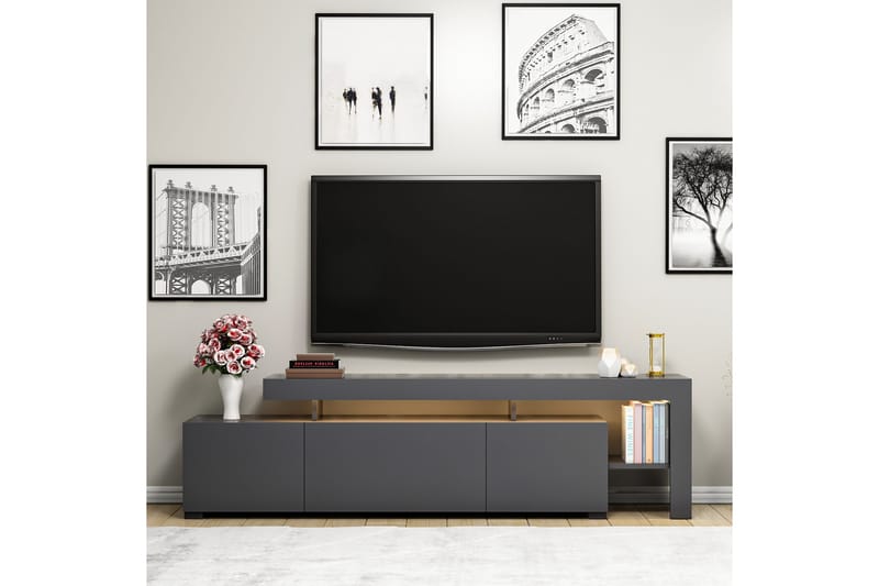 Jurukovo Golvstående TV Bänk 192 cm med Förvaring i Målat Trä - Antracit - Möbler - Tv möbel & mediamöbel - TV bänk & mediabänk