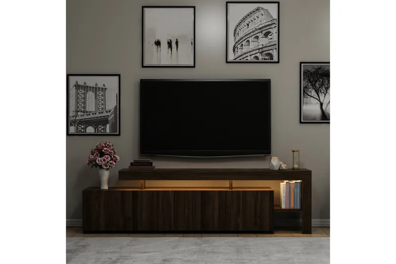 Jurukovo Tv-bänk 192x37 cm Brun - Hanah Home - Möbler - Tv möbel & mediamöbel - TV bänk & mediabänk