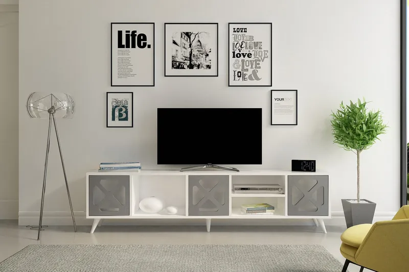 Kallboda Golvstående TV-bänk 180 cm med Förvaring i Målat Trä - Vit - Möbler - Tv möbel & mediamöbel - TV bänk & mediabänk
