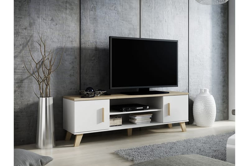 Kardos TV-bänk 160 cm - Vit/Ek - TV bänk & mediabänk