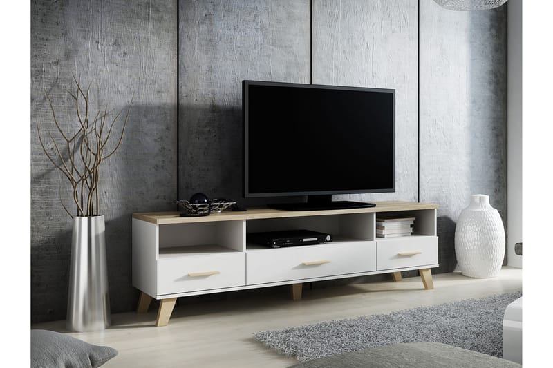 Kardos TV-bänk 180 cm - Vit/Ek - TV bänk & mediabänk