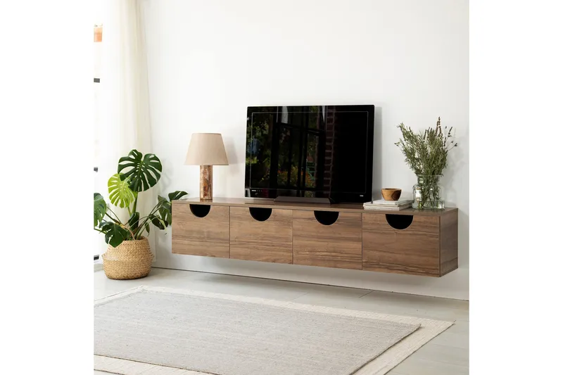 Khalidur Vägghängd Tv Bänk 180 cm med Förvaring i Valnöt, Brun
