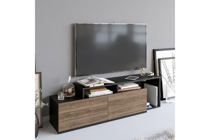 Lameyze Tv-bänk 150 cm, Svart/Mörkbrun