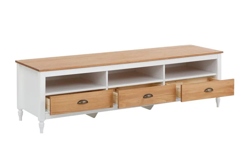 Lenham TV Bänk 110 cm med Förvaring i Ljust Trä - Vit|Beige - Möbler - Tv möbel & mediamöbel - TV bänk & mediabänk