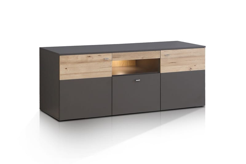 Lianne TV-bänk 150 cm  2 Dörrar Låda inkl Belysning, Plank Ek/Grå