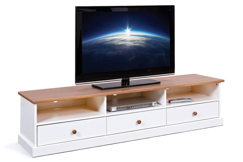 Livesey Golvstående TV-bänk 180 cm med Förvaring i Furu - Vit - Möbler - Tv möbel & mediamöbel - TV bänk & mediabänk