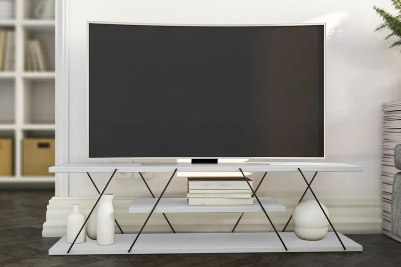 Ljusfors Golvstående TV Bänk 120 cm med Förvaring i Målat Trä - Vit - Möbler - Tv möbel & mediamöbel - TV bänk & mediabänk