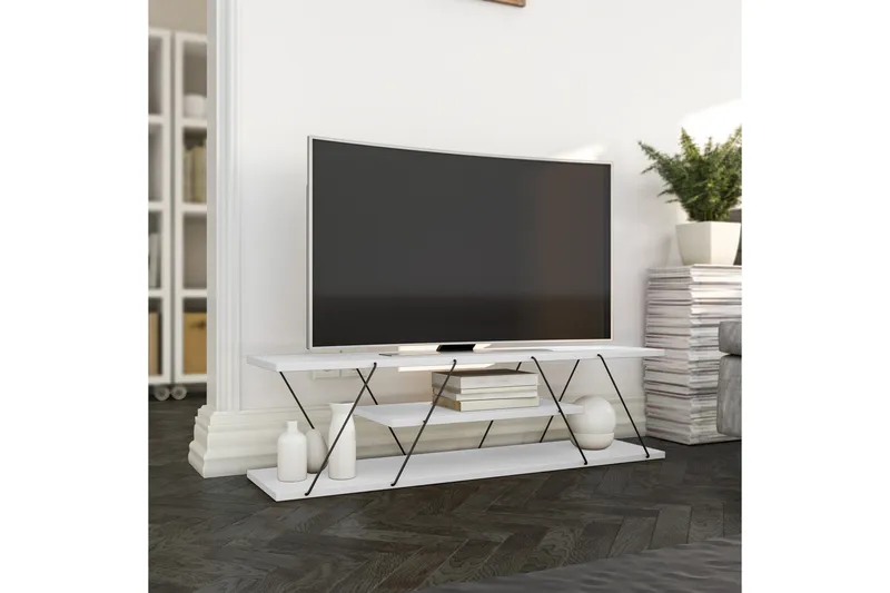 Ljusfors Golvstående TV Bänk 120 cm med Förvaring i Målat Trä - Vit - Möbler - Tv möbel & mediamöbel - TV bänk & mediabänk