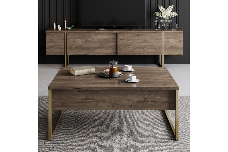 Luxe Tv-bänk 180x50 cm Brun/Guld - Hanah Home - Möbler - Tv möbel & mediamöbel - TV bänk & mediabänk