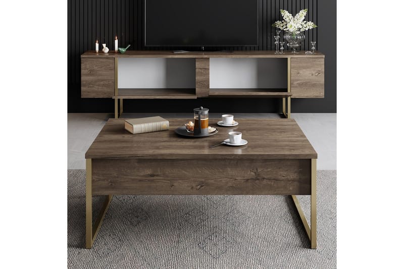 Luxe Tv-bänk 180x50 cm Brun/Guld - Hanah Home - Möbler - Tv möbel & mediamöbel - TV bänk & mediabänk