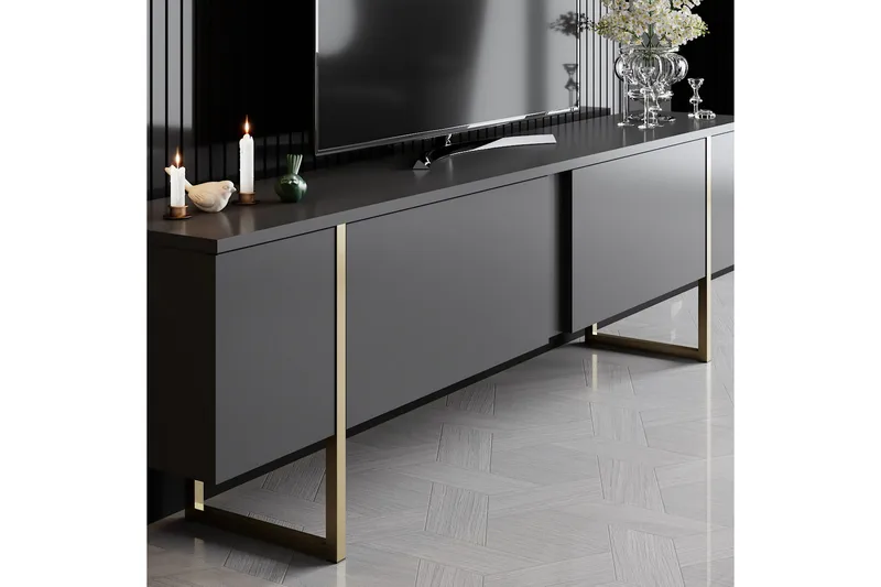 Luxe Tv-bänk 180x50 cm Svart/Guld - Hanah Home - Möbler - Tv möbel & mediamöbel - TV bänk & mediabänk