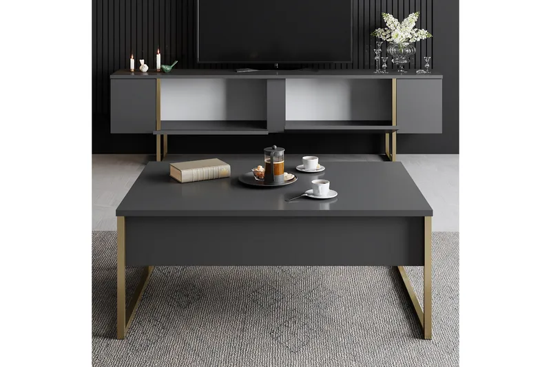 Luxe Tv-bänk 180x50 cm Svart/Guld - Hanah Home - Möbler - Tv möbel & mediamöbel - TV bänk & mediabänk