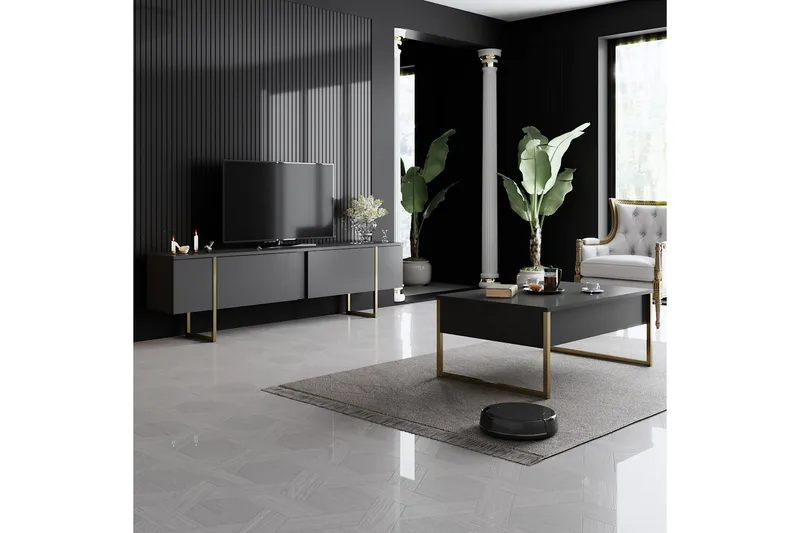 Luxe Tv-bänk 180x50 cm Svart/Guld - Hanah Home - Möbler - Tv möbel & mediamöbel - TV bänk & mediabänk