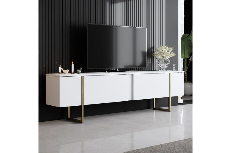 Luxe Tv-bänk 180x50 cm Vit/Guld - Hanah Home - TV bänk & mediabänk