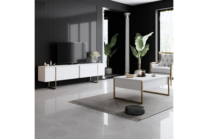 Luxe Tv-bänk 180x50 cm Vit/Guld - Hanah Home - Möbler - Tv möbel & mediamöbel - TV bänk & mediabänk