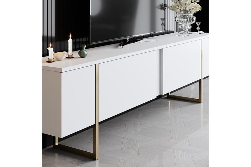 Luxe Tv-bänk 180x50 cm Vit/Guld - Hanah Home - TV bänk & mediabänk