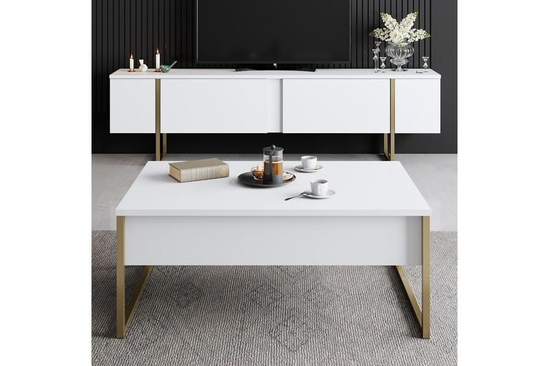 Luxe Tv-bänk 180x50 cm Vit/Guld - Hanah Home - TV bänk & mediabänk