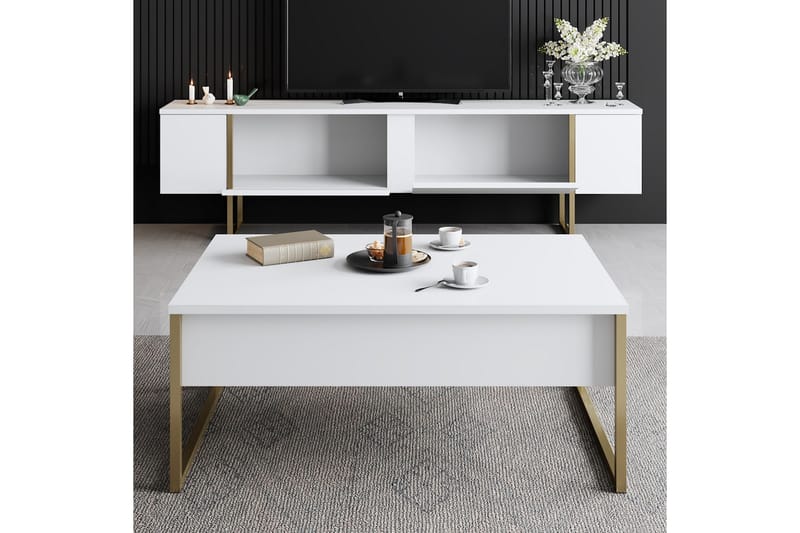 Luxe Tv-bänk 180x50 cm Vit/Guld - Hanah Home - TV bänk & mediabänk