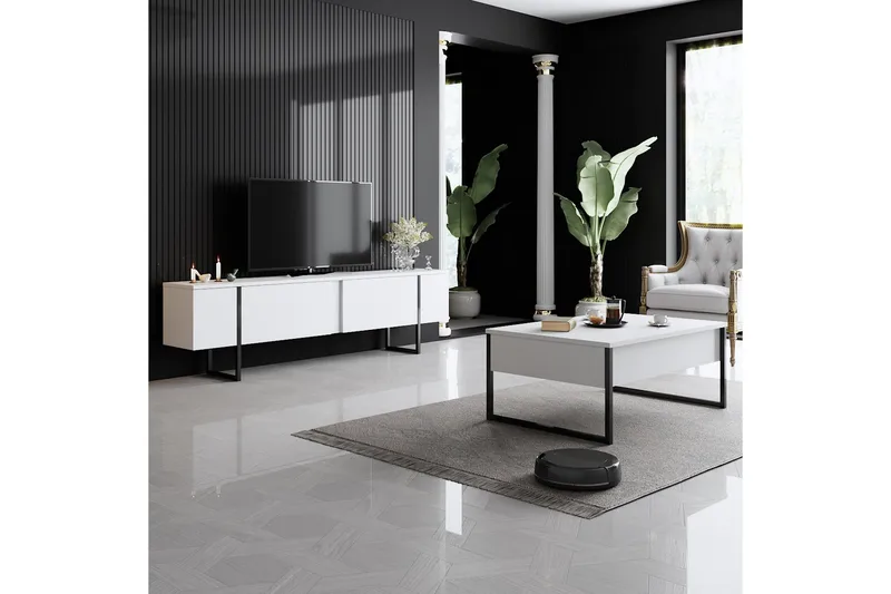 Luxe Tv-bänk 180x50 cm Vit/Svart - Hanah Home - Möbler - Tv möbel & mediamöbel - TV bänk & mediabänk