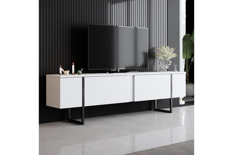 Luxe Tv-bänk 180x50 cm Vit/Svart - Hanah Home - Möbler - Tv möbel & mediamöbel - TV bänk & mediabänk