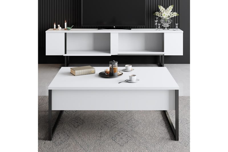 Luxe Tv-bänk 180x50 cm Vit/Svart - Hanah Home - Möbler - Tv möbel & mediamöbel - TV bänk & mediabänk