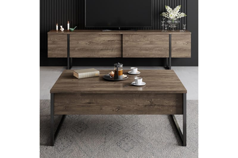 Luxe Tv bänk med Förvaring 180x50 cm - Brun / Svart / Trä - Möbler - Tv möbel & mediamöbel - TV bänk & mediabänk