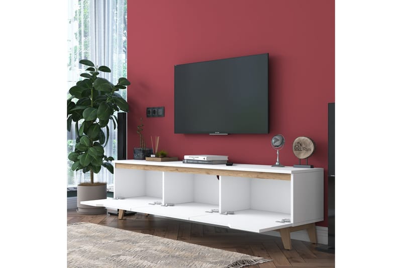 Lychester Tv-bänk 180x35 cm Vit/Brun - Hanah Home - Möbler - Tv möbel & mediamöbel - TV bänk & mediabänk