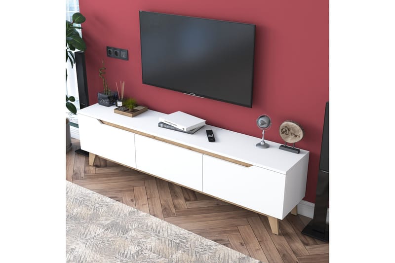 Lychester Tv-bänk 180x35 cm Vit/Brun - Hanah Home - Möbler - Tv möbel & mediamöbel - TV bänk & mediabänk