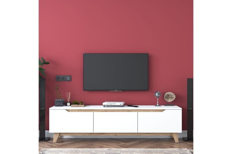 Lychester Tv-bänk 180x35 cm Vit/Brun - Hanah Home - Möbler - Tv möbel & mediamöbel - TV bänk & mediabänk