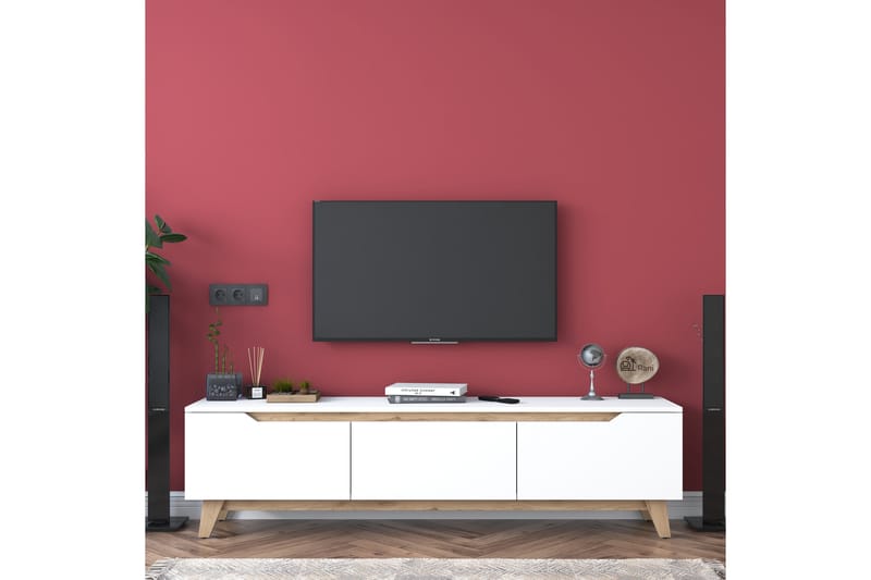 Lychester Tv-bänk 180x35 cm Vit/Brun - Hanah Home - TV bänk & mediabänk