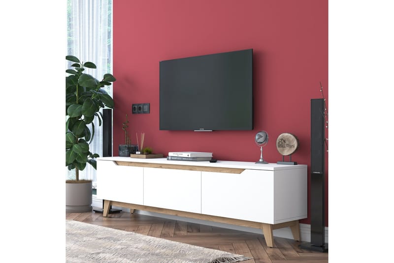 Lychester Tv-bänk 180x35 cm Vit/Brun - Hanah Home - Möbler - Tv möbel & mediamöbel - TV bänk & mediabänk