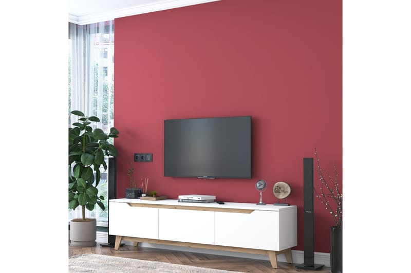 Lychester Tv-bänk 180x35 cm Vit/Brun - Hanah Home - Möbler - Tv möbel & mediamöbel - TV bänk & mediabänk