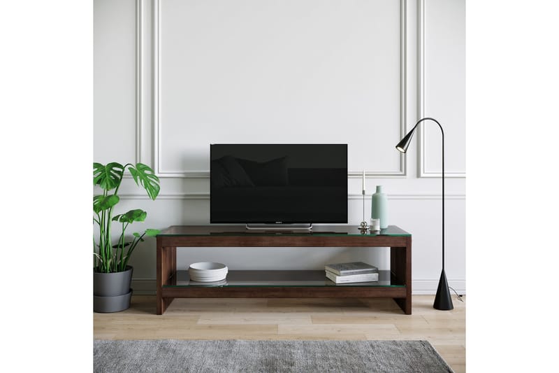 Malmby Golvstående TV Bänk 140 cm med Förvaring i Mörkt Trä - Brun - Möbler - Tv möbel & mediamöbel - TV bänk & mediabänk