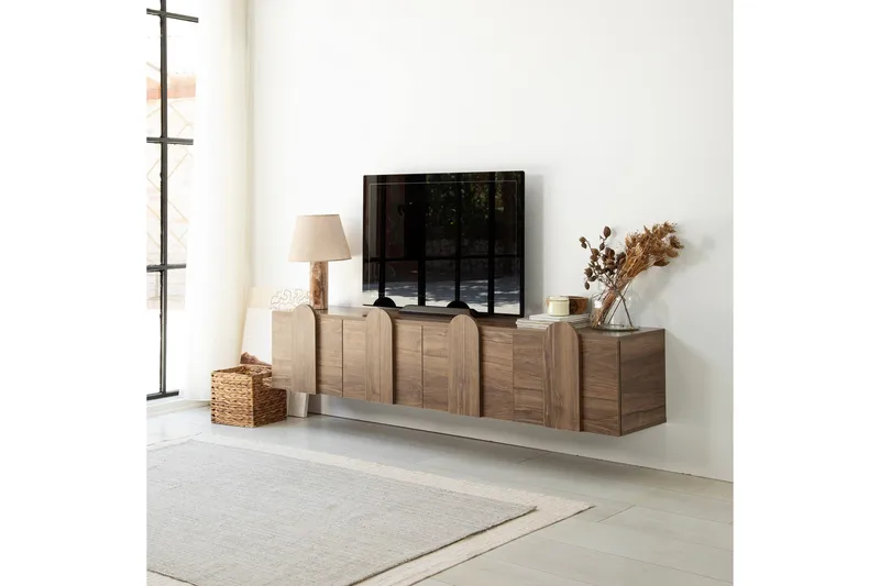 Malpani Vägghängd Tv Bänk 180 cm med Förvaring i Valnöt - Brun - Möbler - Tv möbel & mediamöbel - TV bänk & mediabänk