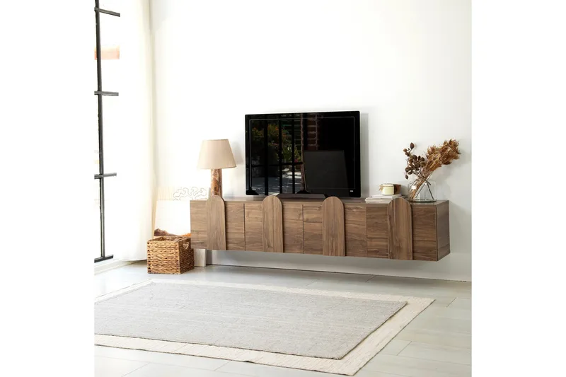 Malpani Vägghängd Tv Bänk 180 cm med Förvaring i Valnöt, Brun
