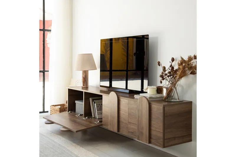 Malpani Vägghängd Tv Bänk 180 cm med Förvaring i Valnöt - Brun - Möbler - Tv möbel & mediamöbel - TV bänk & mediabänk